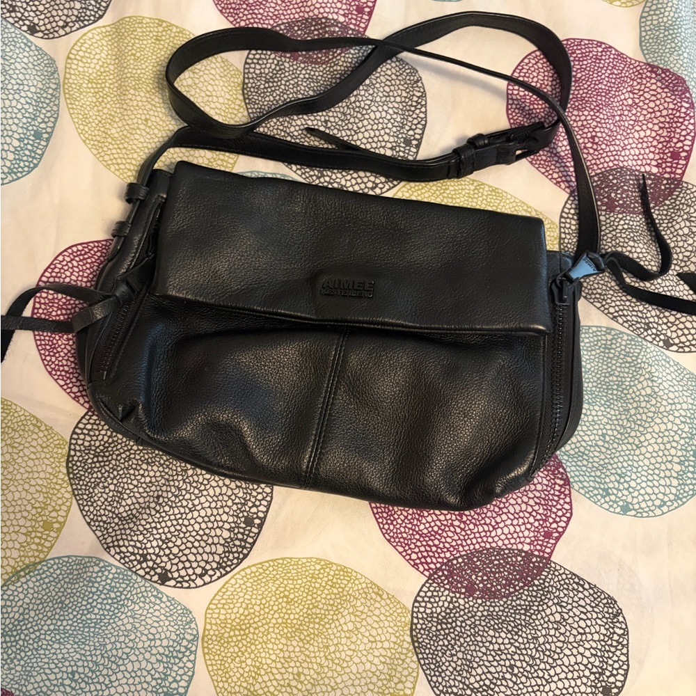 Aimee Kestenberg Black Pebbled Leather Fold-Over Crossbody